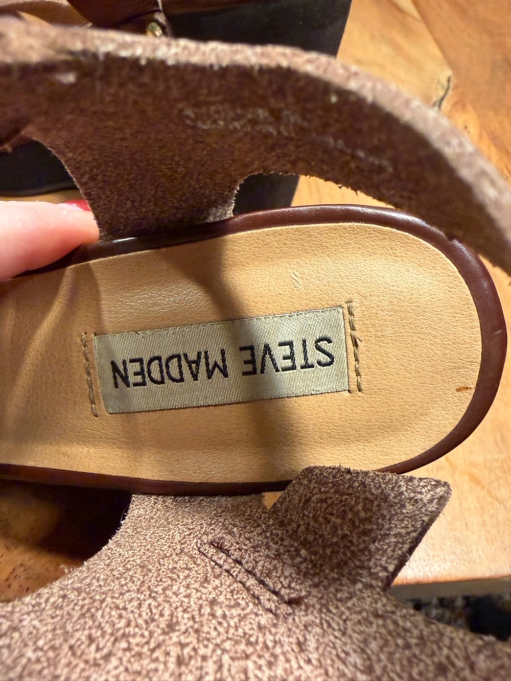 Steve Madden mid 2010s boho leather platform wedge sandals burgundy 9 FAIR - Picture 2 of 16
